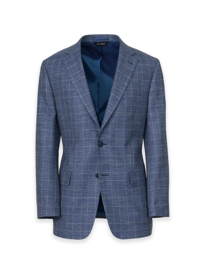 Product Image of Blue Wool Blend Plaid Single Breasted Notch Lapel Suit Jacket-Blue