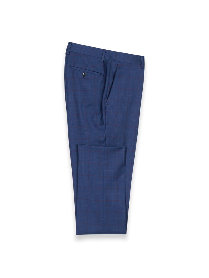 Product Image of Blue Wool Blend Windowpane Flat Front Suit Pants-Blue