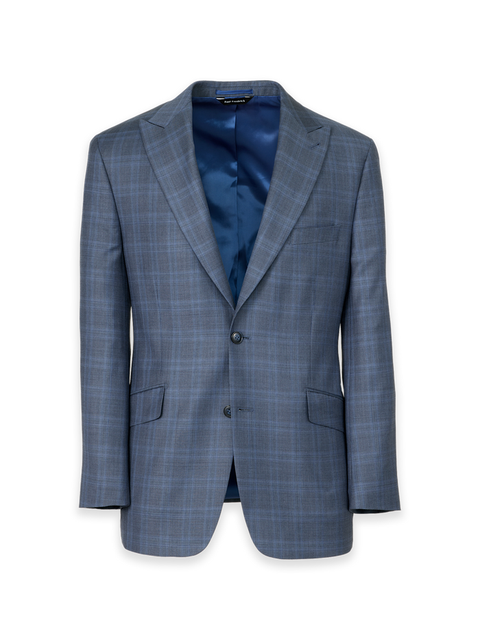Product Image of Blue Wool Glen Plaid Single Breasted Suit Jacket-Blue