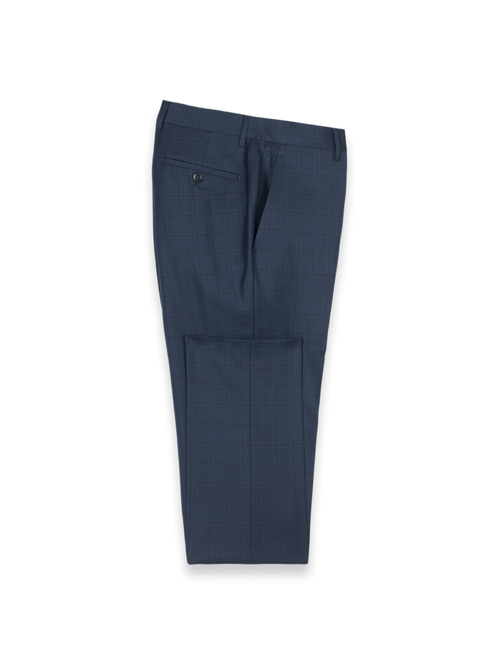 Product Image of Blue Wool Windowpane Flat Front Suit Pants-Blue