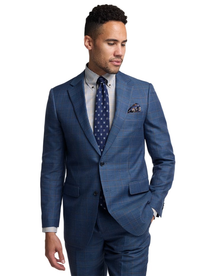 Alternate Image of Blue/tan Wool Blend Plaid Single Breasted Notch Lapel Suit Jacket-1
