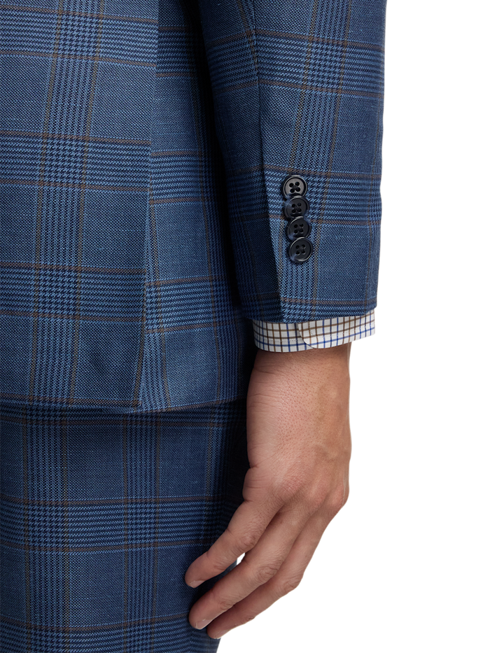 Alternate Image of Blue/tan Wool Blend Plaid Single Breasted Notch Lapel Suit Jacket-2