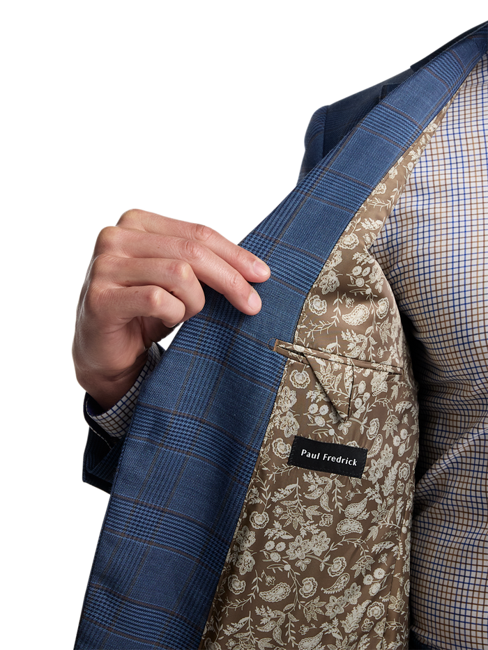 Alternate Image of Blue/tan Wool Blend Plaid Single Breasted Notch Lapel Suit Jacket-3