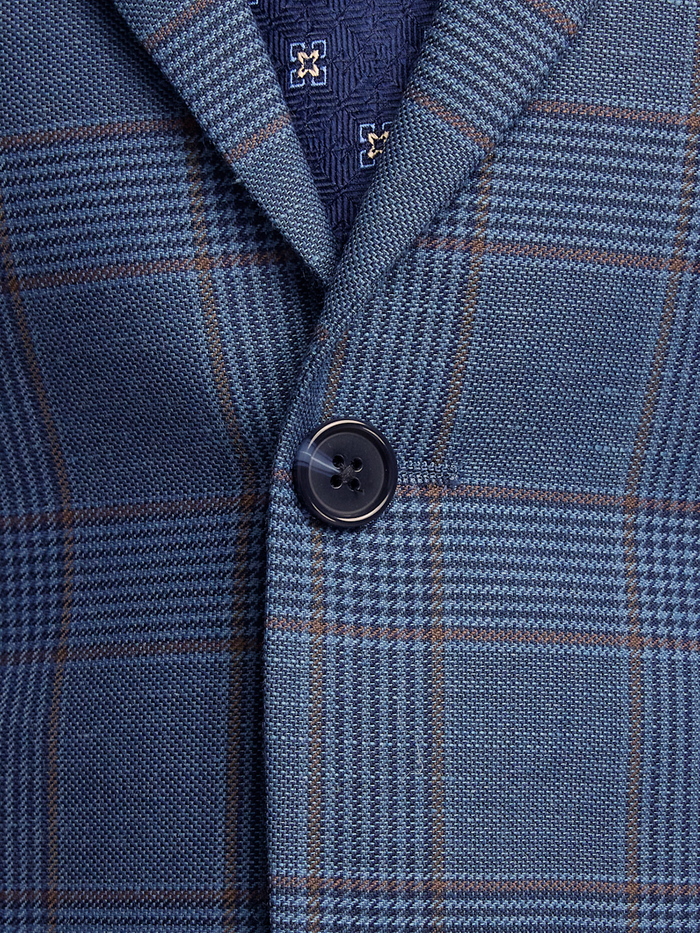 Alternate Image of Blue/tan Wool Blend Plaid Single Breasted Notch Lapel Suit Jacket-4