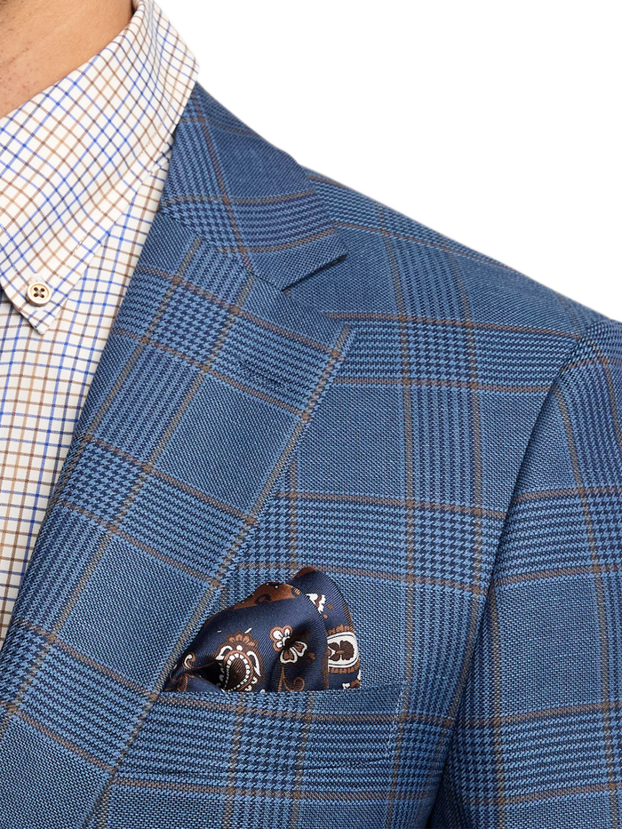 Alternate Image of Blue/tan Wool Blend Plaid Single Breasted Notch Lapel Suit Jacket-5