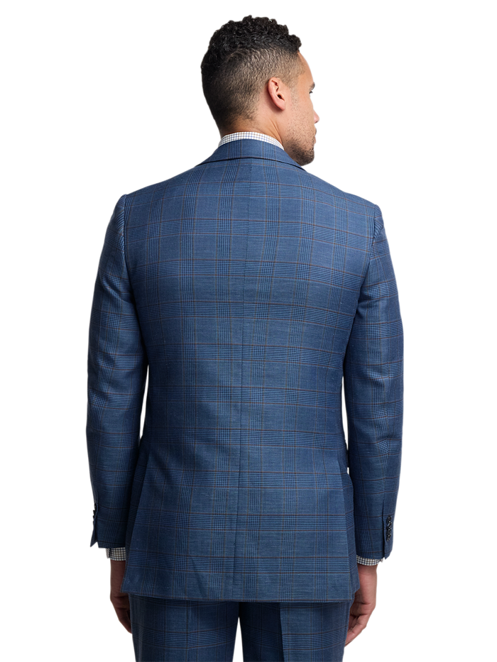 Alternate Image of Blue/tan Wool Blend Plaid Single Breasted Notch Lapel Suit Jacket-6