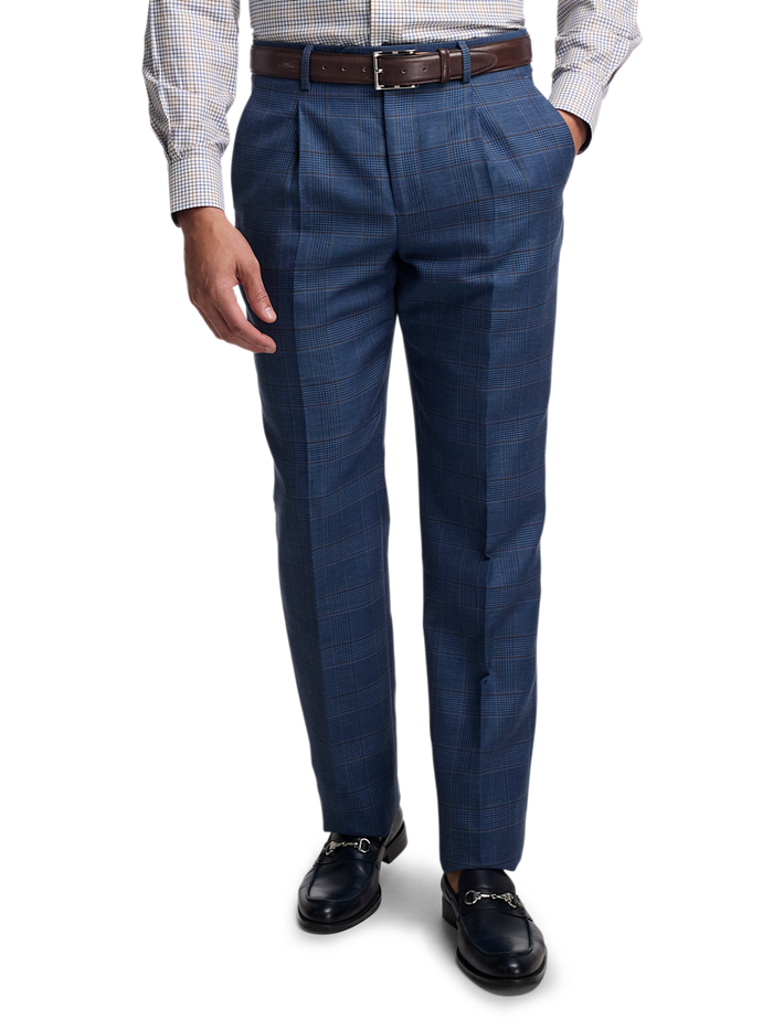 Alternate Image of Blue/tan Wool Blend Plaid Single Pleat Suit Pants-1