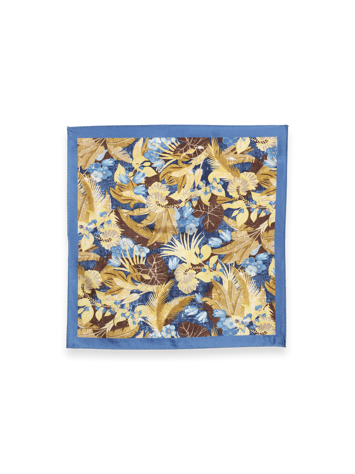 Botanical Silk Pocket Square - Yellow/blue
