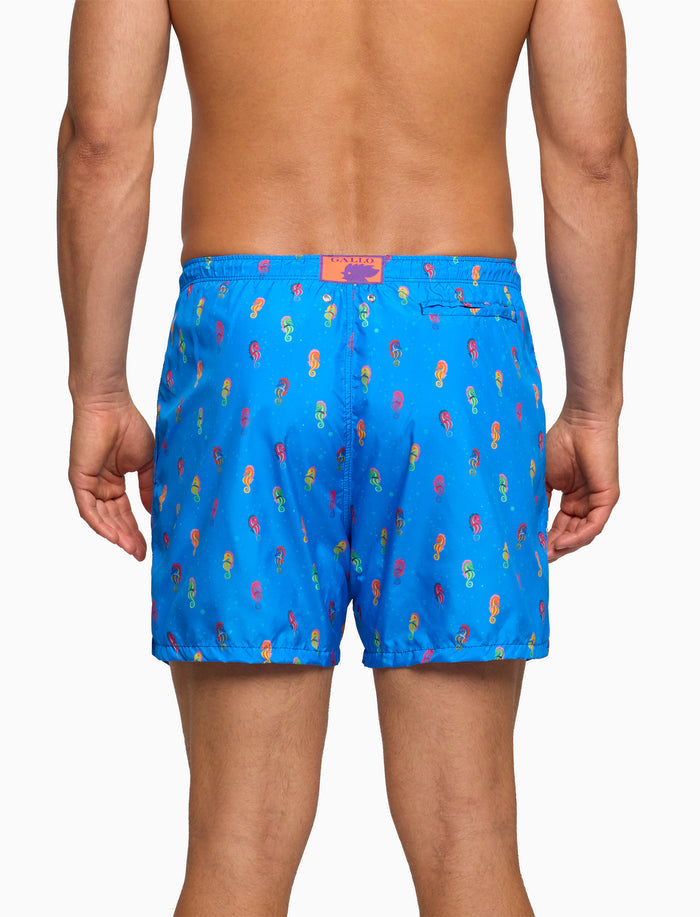 Boxer mare uomo fantasia cavallucci marini su fondo azzurro - Gallo 1927 - Official Online Shop