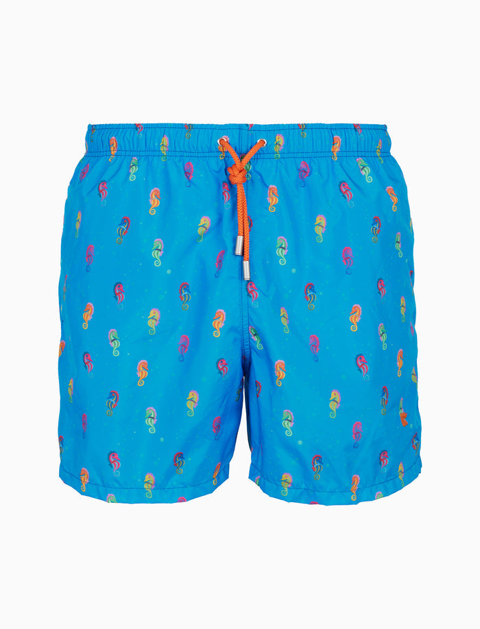 Boxer mare uomo fantasia cavallucci marini su fondo azzurro - Gallo 1927 - Official Online Shop