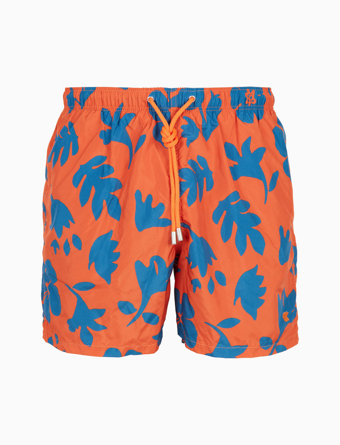 Boxer mare uomo fantasia fiori su fondo arancio - Gallo 1927 - Official Online Shop