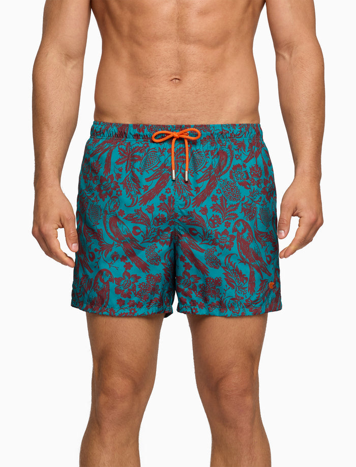 Boxer mare uomo fantasia pappagalli su fondo color pavone - Gallo 1927 - Official Online Shop