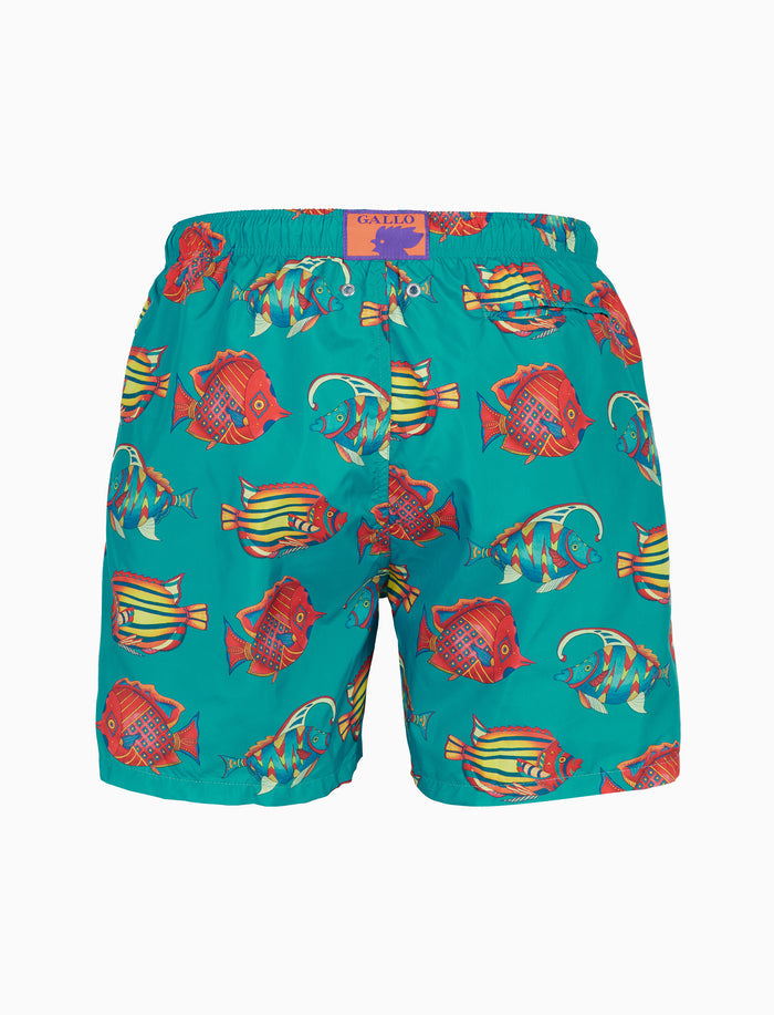 Boxer mare uomo fantasia pesci su fondo color pavone - Gallo 1927 - Official Online Shop