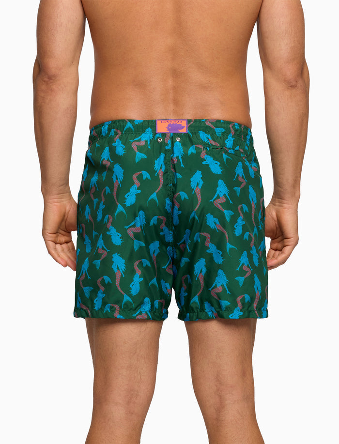 Boxer mare uomo fantasia sirene su fondo verde - Gallo 1927 - Official Online Shop