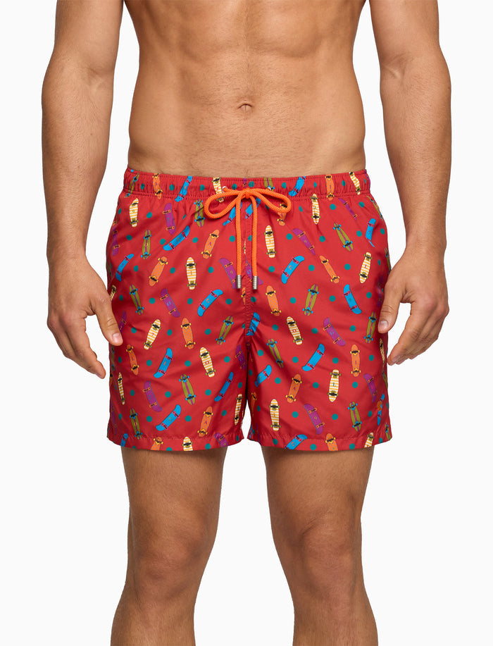 Boxer mare uomo fantasia skateboard su fondo rosso - Gallo 1927 - Official Online Shop