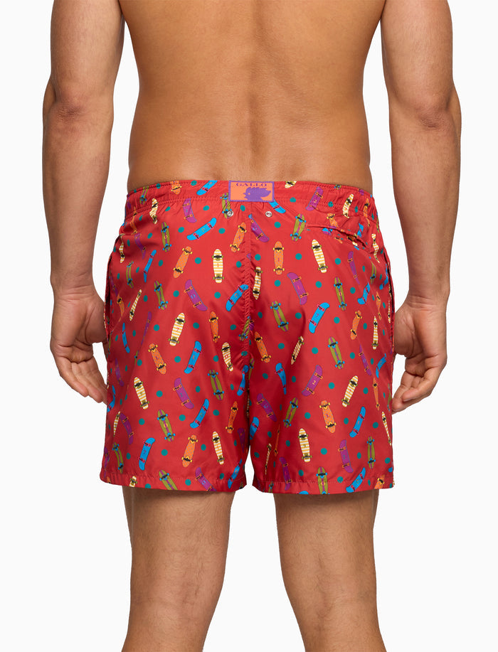 Boxer mare uomo fantasia skateboard su fondo rosso - Gallo 1927 - Official Online Shop