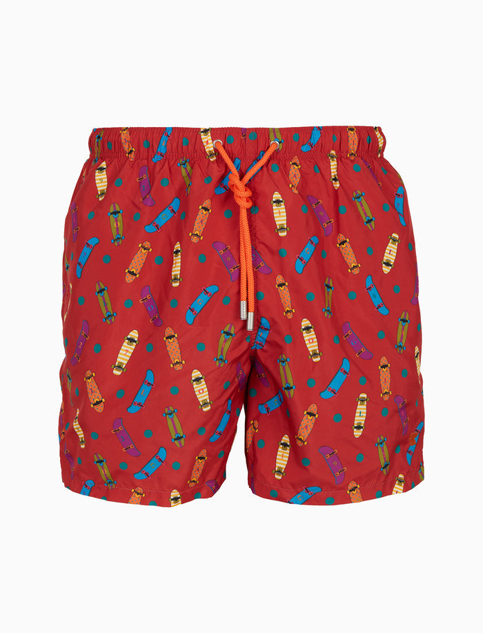 Boxer mare uomo fantasia skateboard su fondo rosso - Gallo 1927 - Official Online Shop
