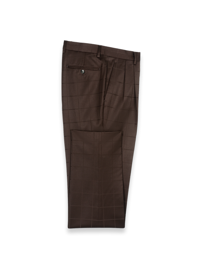 Product Image of Brown Wool Windowpane Double Pleated Suit Pants-Brown