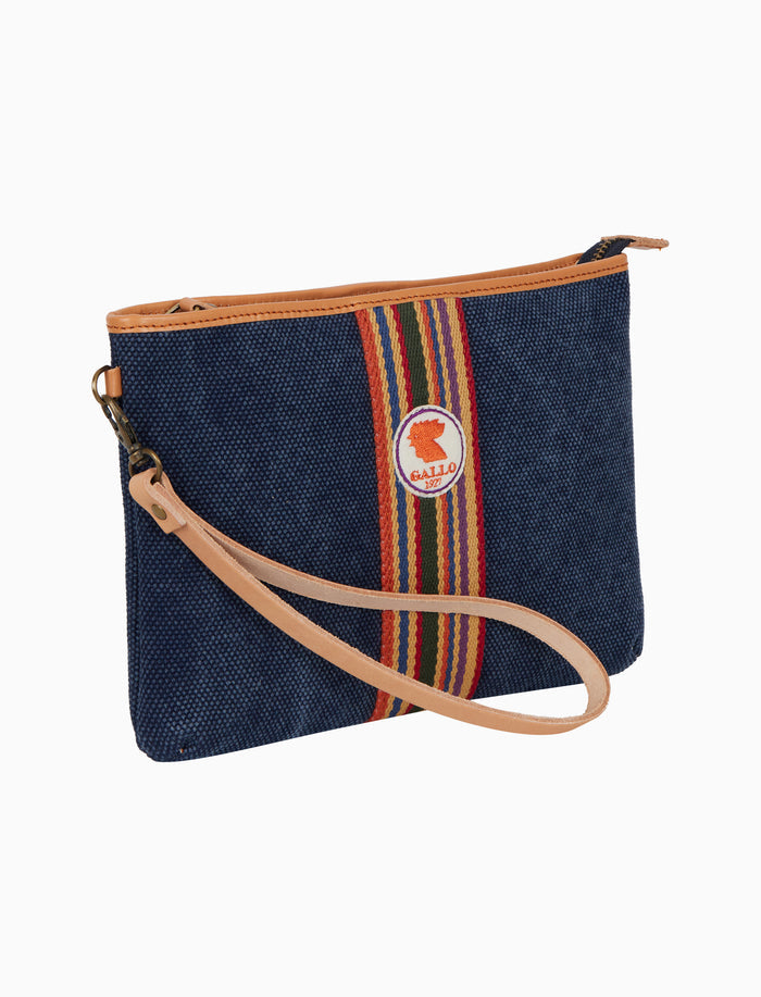 Bustina piatta unisex in canvas di cotone blu tinta unita - Gallo 1927 - Official Online Shop
