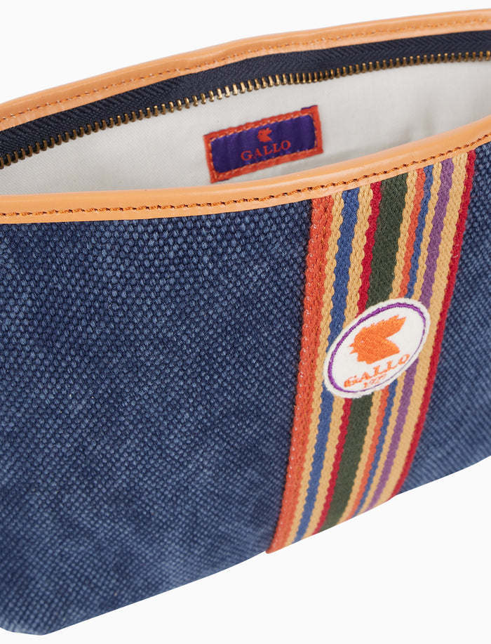Bustina piatta unisex in canvas di cotone blu tinta unita - Gallo 1927 - Official Online Shop