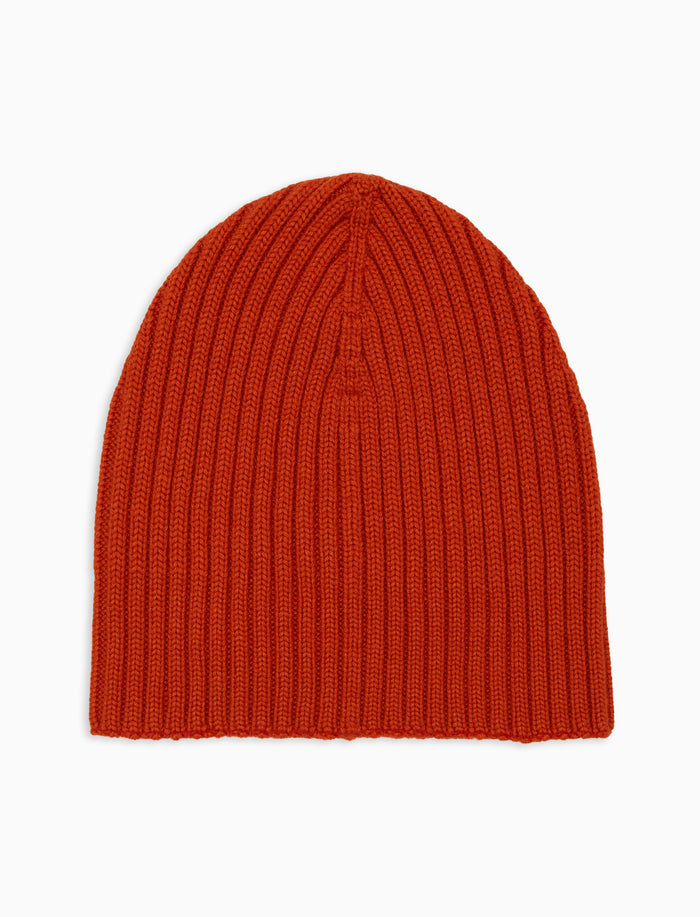 Calotta unisex lana, seta e caschmere arancio a coste tinta unita - Gallo 1927 - Official Online Shop