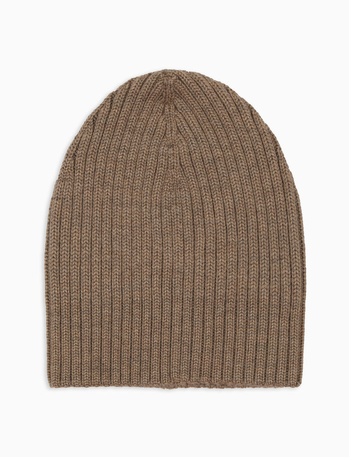 Calotta unisex lana, seta e caschmere beige a coste tinta unita - Gallo 1927 - Official Online Shop