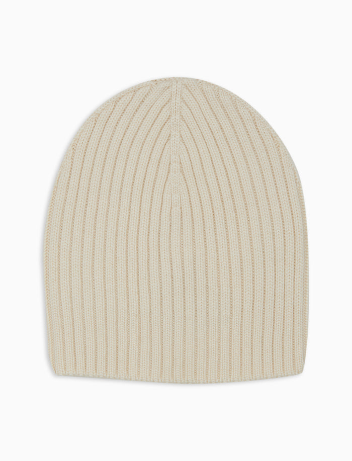 Calotta unisex lana, seta e caschmere bianco a coste tinta unita - Gallo 1927 - Official Online Shop