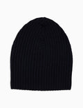 Calotta unisex lana, seta e caschmere blu a coste tinta unita - Gallo 1927 - Official Online Shop