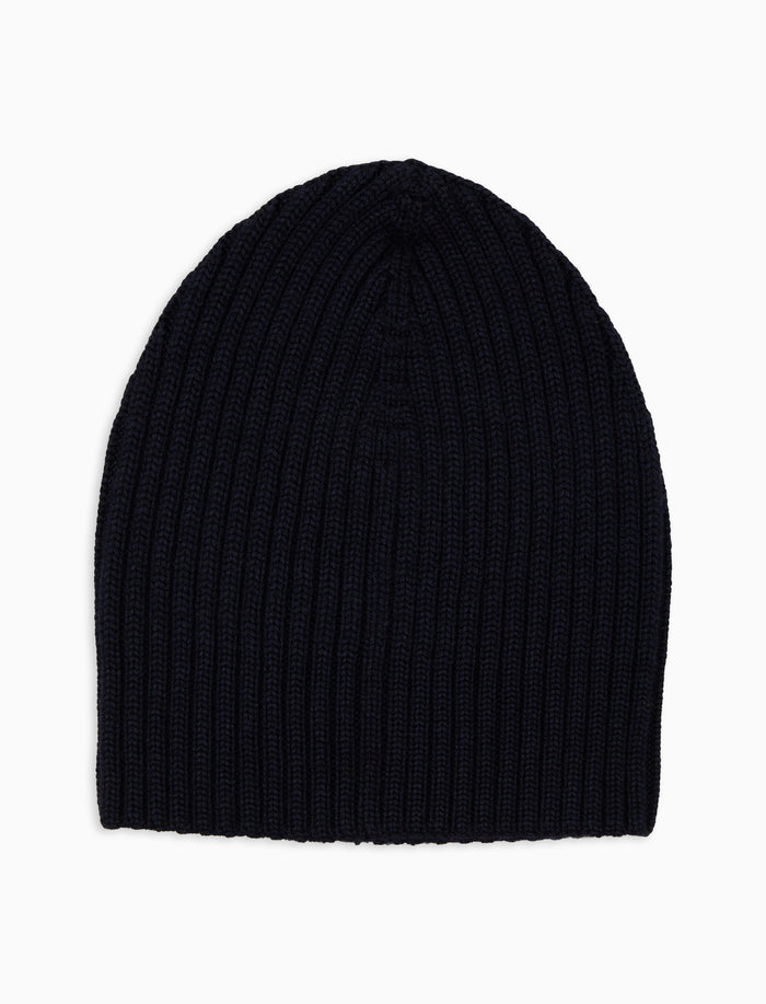 Calotta unisex lana, seta e caschmere blu a coste tinta unita - Gallo 1927 - Official Online Shop