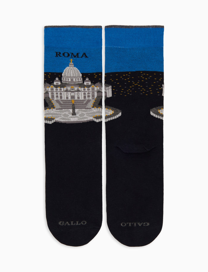 Calze corte donna cotone blu fantasia Roma Piazza San Pietro - Gallo 1927 - Official Online Shop