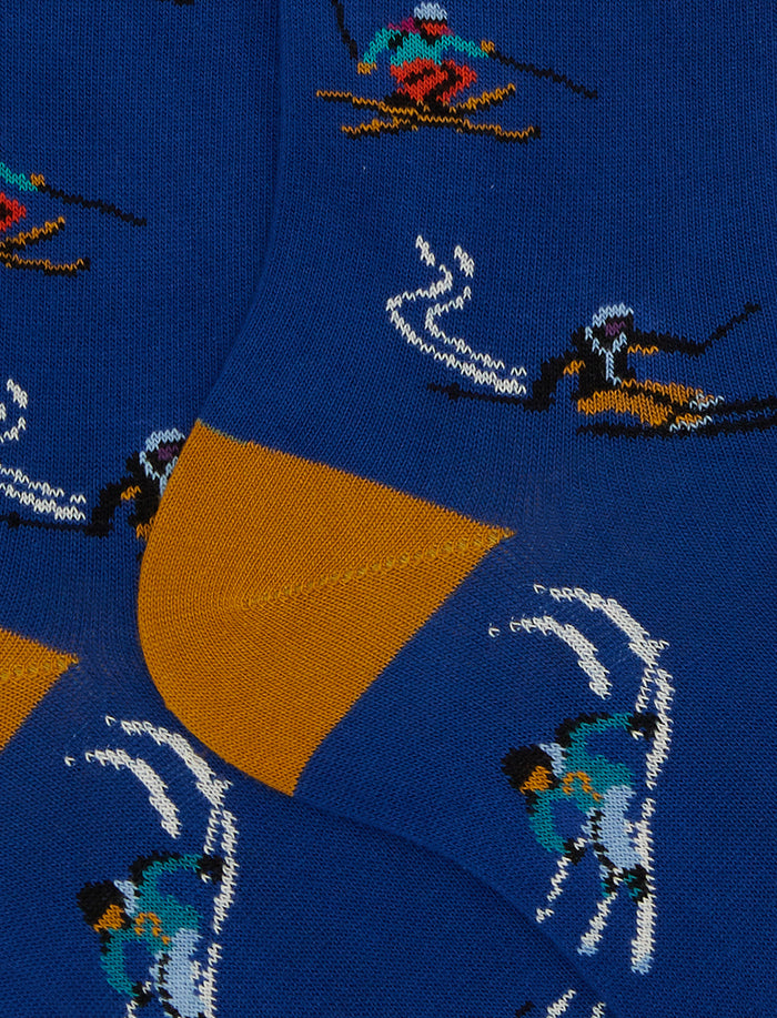 Calze corte donna cotone blu fantasia sciatori - Gallo 1927 - Official Online Shop