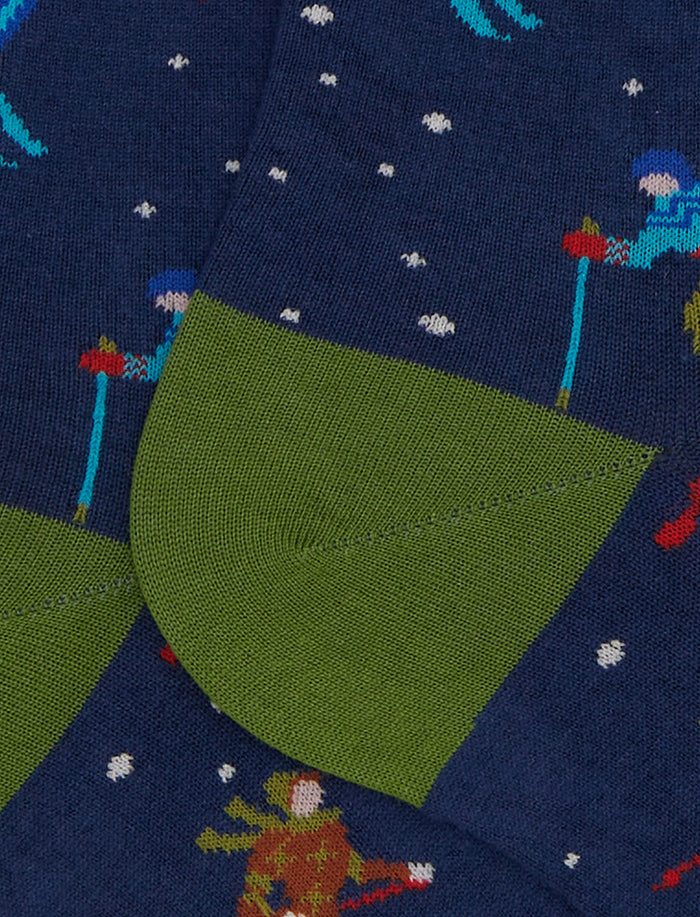 Calze corte donna cotone blu fantasia sciatori - Gallo 1927 - Official Online Shop