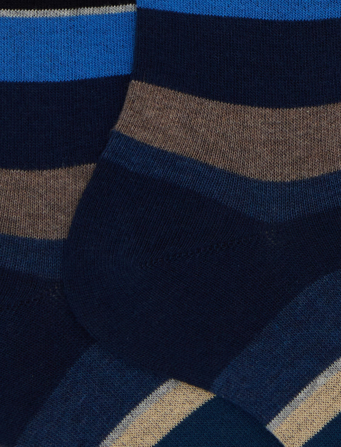 Calze corte donna cotone blu righe multicolor - Gallo 1927 - Official Online Shop