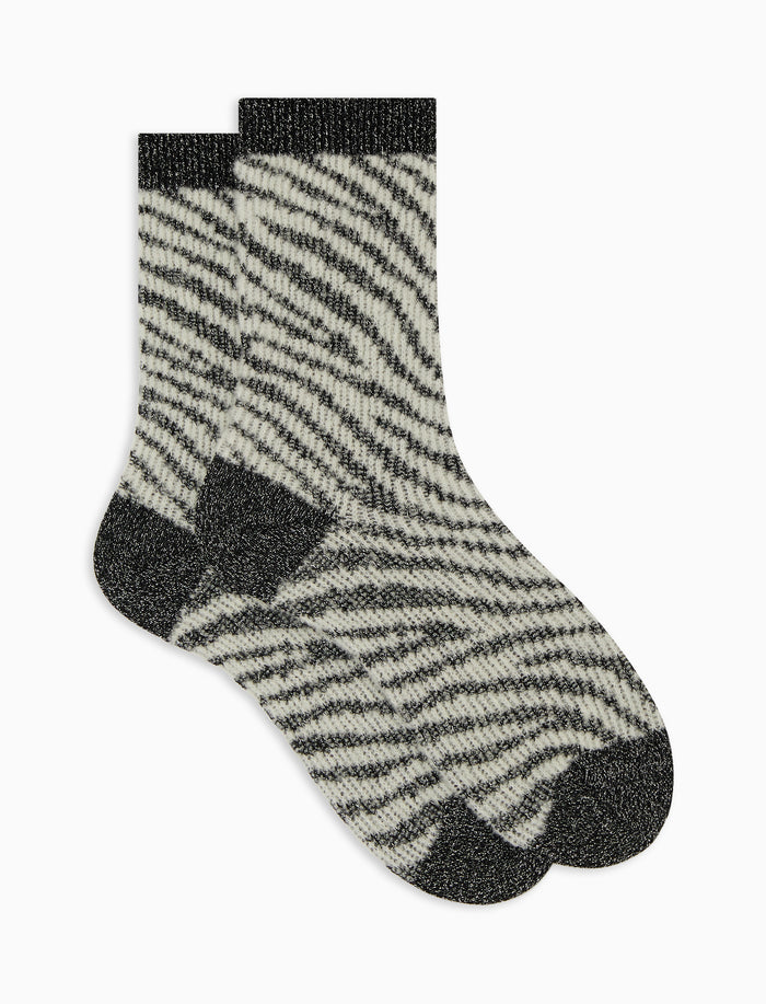 Calze corte donna cotone e lana bianche fantasia zebrato effetto scintillante - Gallo 1927 - Official Online Shop