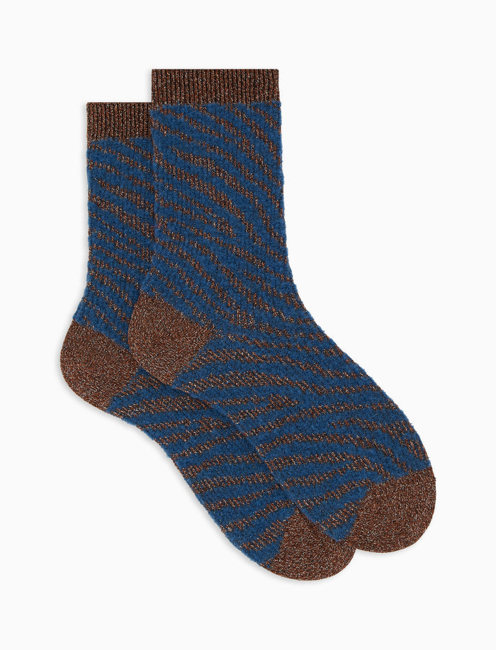 Calze corte donna cotone e lana blu fantasia zebrato effetto scintillante - Gallo 1927 - Official Online Shop