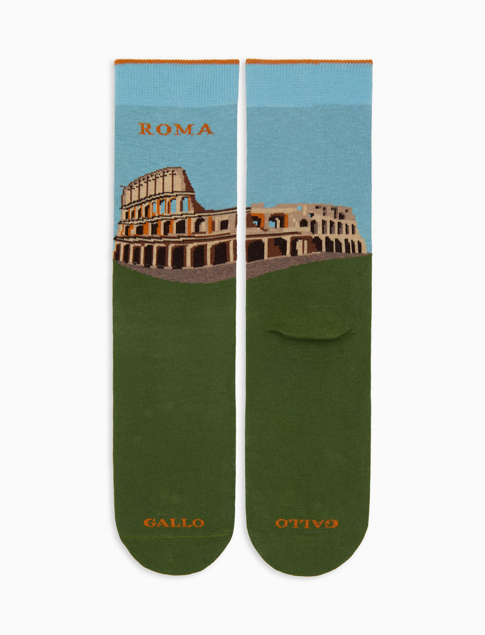 Calze corte donna cotone verde fantasia Roma Colosseo - Gallo 1927 - Official Online Shop