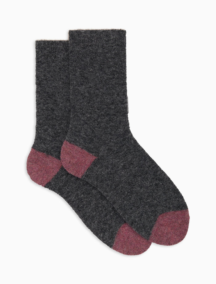 Calze corte donna lana bouclé grigio tinta unita e contrasti - Gallo 1927 - Official Online Shop