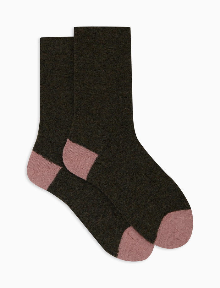 Calze corte donna lana bouclé verde tinta unita e contrasti - Gallo 1927 - Official Online Shop