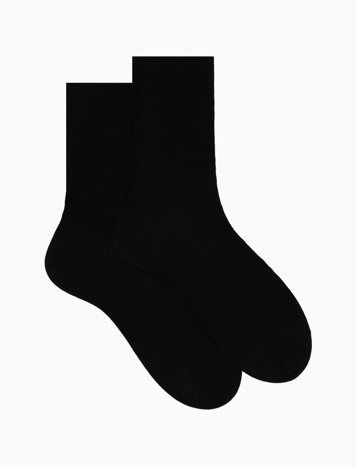Calze corte donna lana nero tinta unita a coste - Gallo 1927 - Official Online Shop