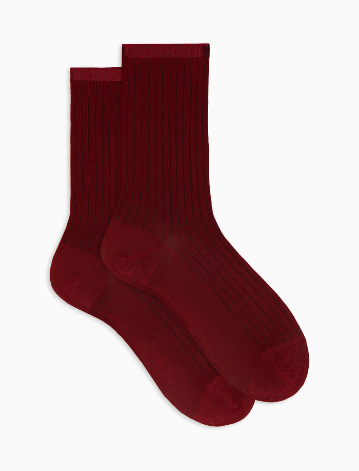Calze corte donna viscosa rosso tinta unita a coste - Gallo 1927 - Official Online Shop