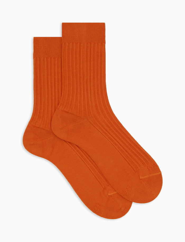 Calze corte unisex cotone twin rib e scritta gallo in punta tinta unita arancio - Gallo 1927 - Official Online Shop