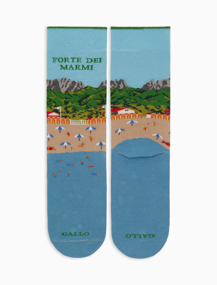 Calze corte uomo cotone azzurro fantasia spiaggia di Forte dei Marmi - Gallo 1927 - Official Online Shop