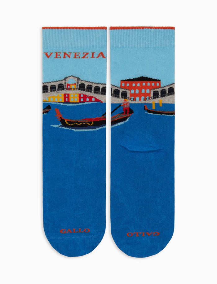 Calze corte uomo cotone azzurro fantasia Venezia Ponte di Rialto - Gallo 1927 - Official Online Shop