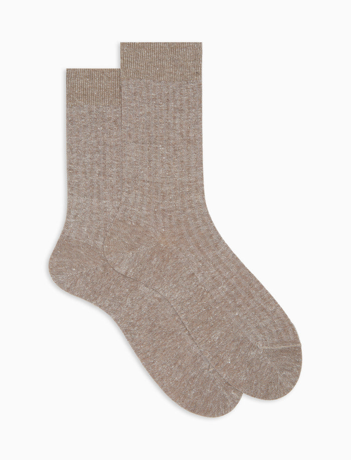Calze corte uomo cotone e lino costa tinta unita beige - Gallo 1927 - Official Online Shop