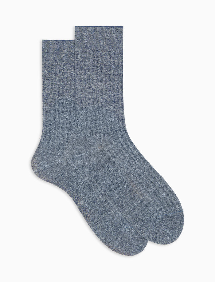 Calze corte uomo cotone e lino costa tinta unita blu - Gallo 1927 - Official Online Shop