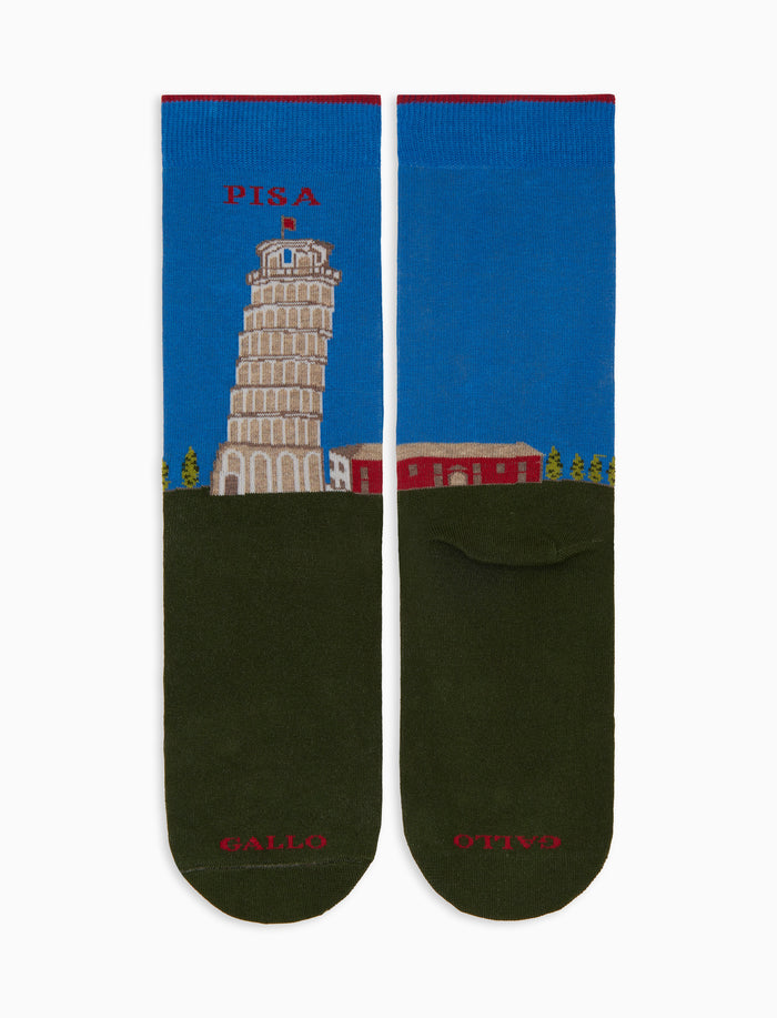 Calze corte uomo cotone verde fantasia Torre di Pisa - Gallo 1927 - Official Online Shop