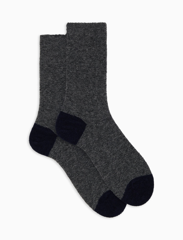 Calze corte uomo lana bouclé grigio tinta unita e contrasti - Gallo 1927 - Official Online Shop