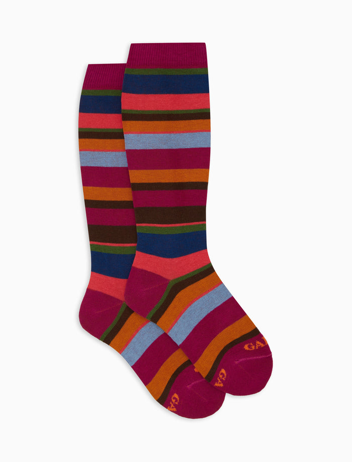 Calze lunghe bambino cotone fucsia righe multicolor - Gallo 1927 - Official Online Shop