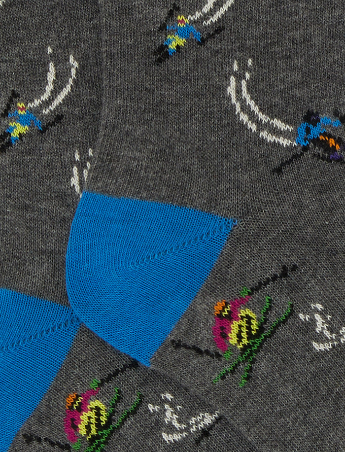 Calze lunghe bambino cotone grigio fantasia sciatori - Gallo 1927 - Official Online Shop