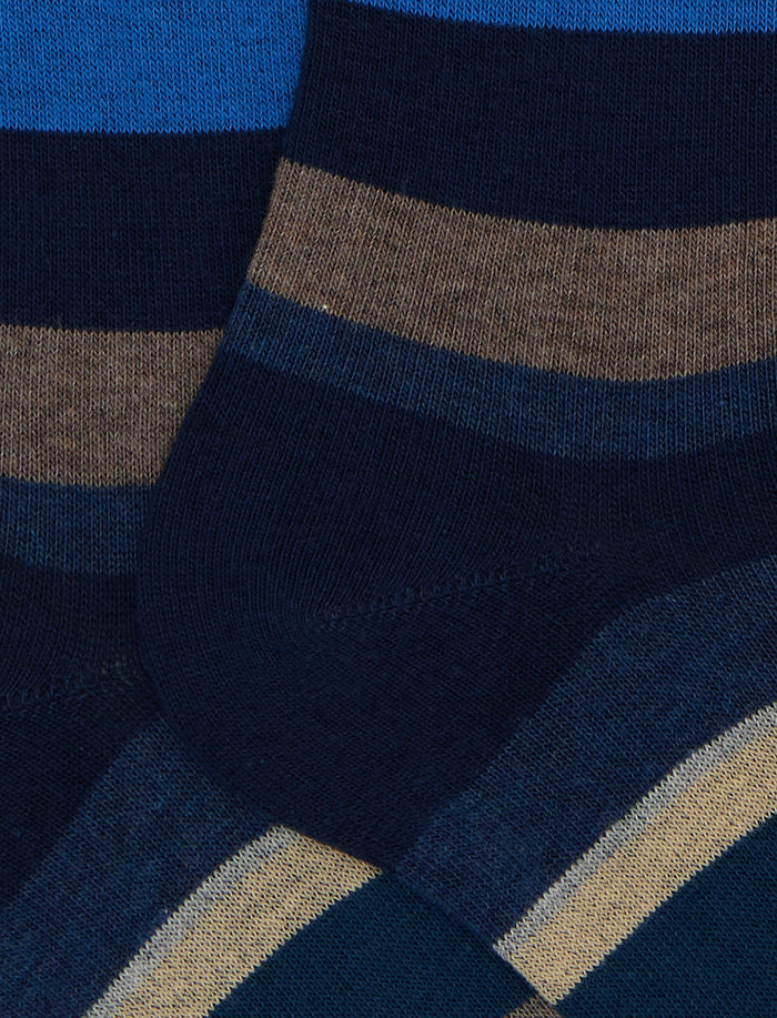 Calze lunghe donna cotone blu righe multicolor - Gallo 1927 - Official Online Shop